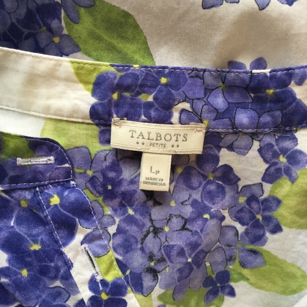 Talbots White & Purple Floral Print Cotton Blouse - Picture 6 of 7